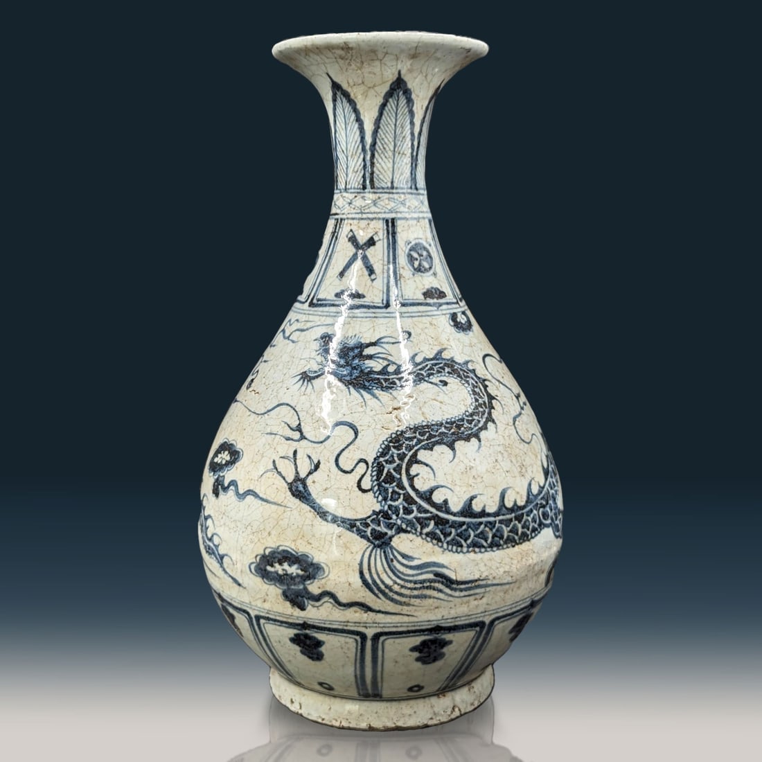 Large Chinese Blue And White Crackle Dragon Yuhuchun Vase With Faded Four Character Mark (1 of 20)