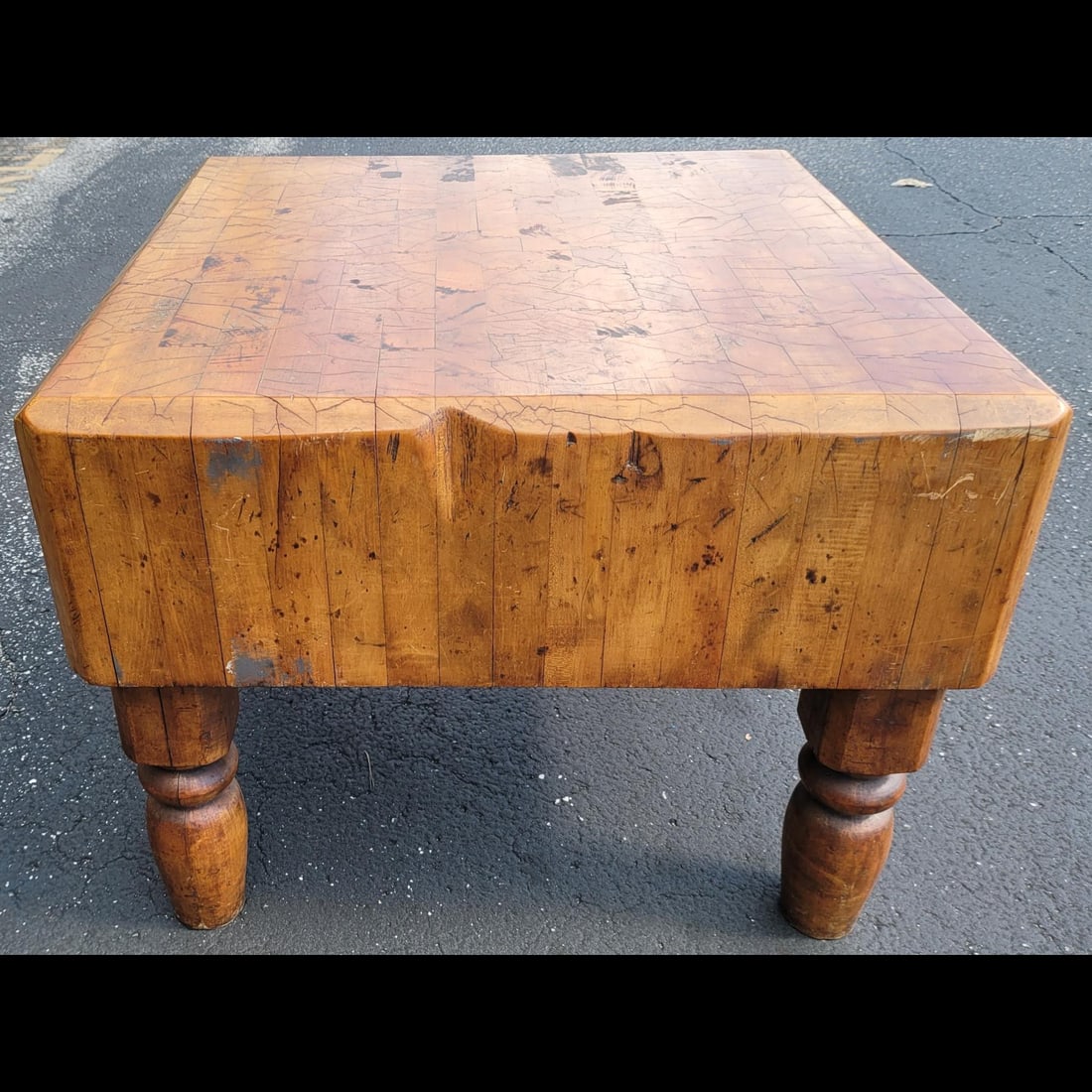 Antique Large And Heavy Wood Butchers Block Table (1 of 13)