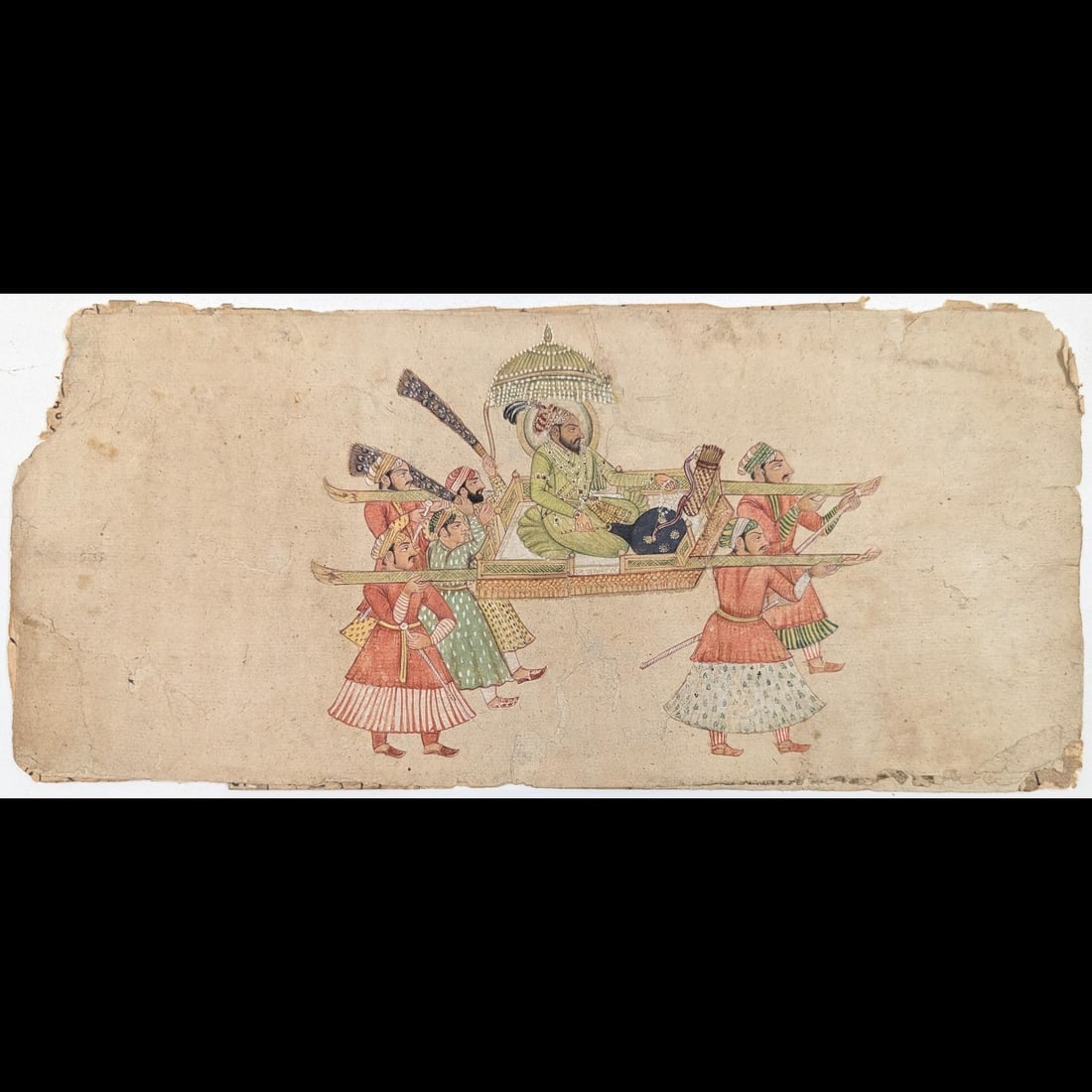 Indian Mughal School Miniature Painting Of Emperor Shah Jahan Being Carried On A Palanquin (1 of 6)
