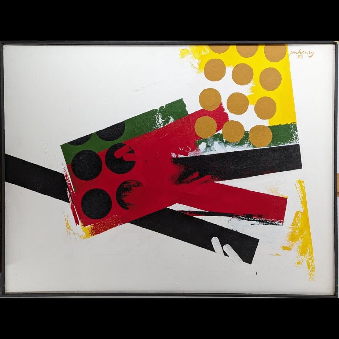 American Jon Henry 1916-90 Acrylic Abstract Painting "Zoot" 1985, NO RESERVES: Estate Fresh American, Pennsylvania, New York, Florida Jon Henry 1916-90 Acrylic Abstract Painting Titled "Zoot". PROVENANCE: Private Estate Gainesville FL Directly From The Family, Estate Fresh. Fram