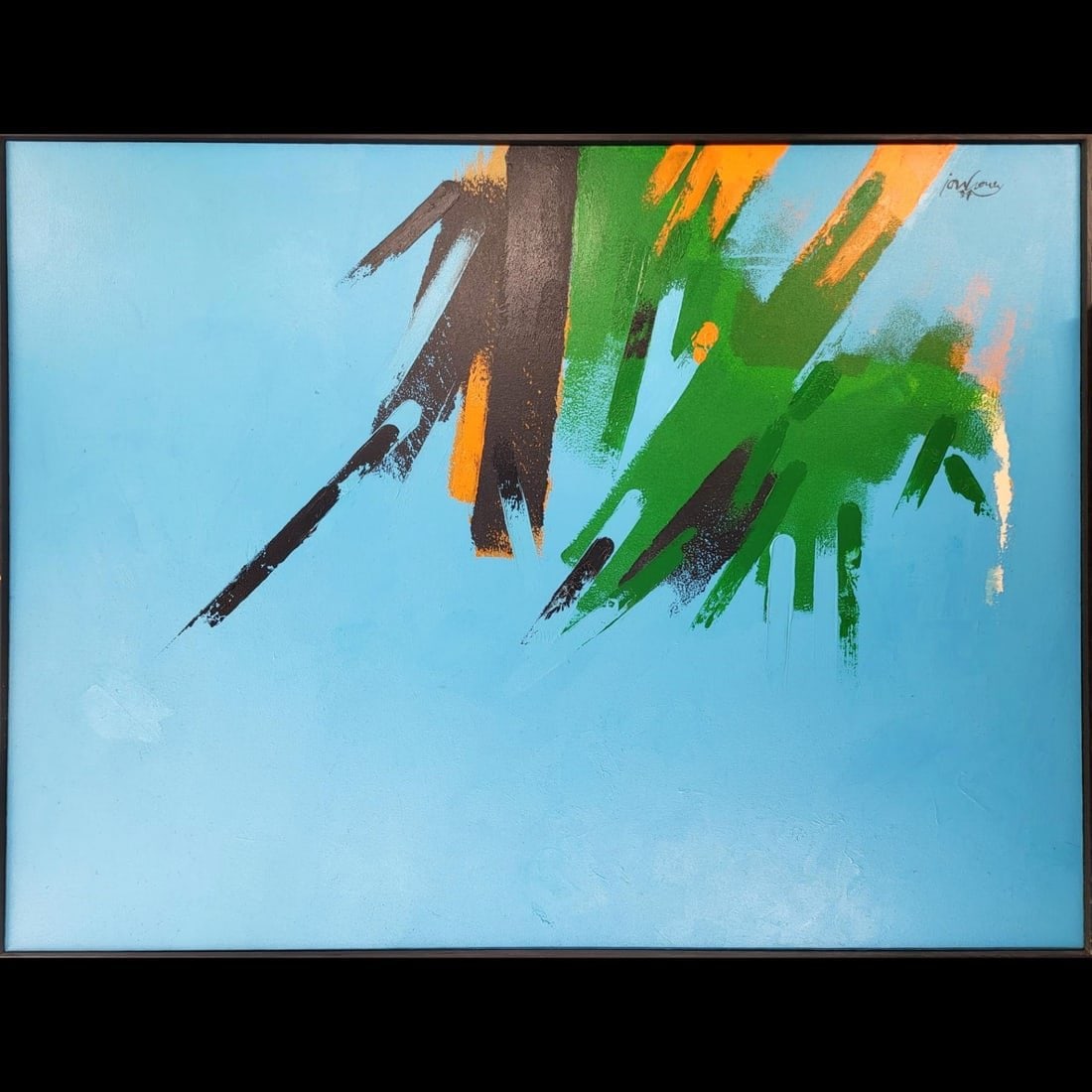 American Jon Henry 1916-90 Acrylic Abstract Painting "Carla" 1984, NO RESERVES: Estate Fresh American, Pennsylvania, New York, Florida. Jon Henry (American, 1916-1990) Large Acrylic Abstract Painting Titled "Carla" 1984. Measures approximately 48-1/2" x 36-1/2"PROVENANCE: Private