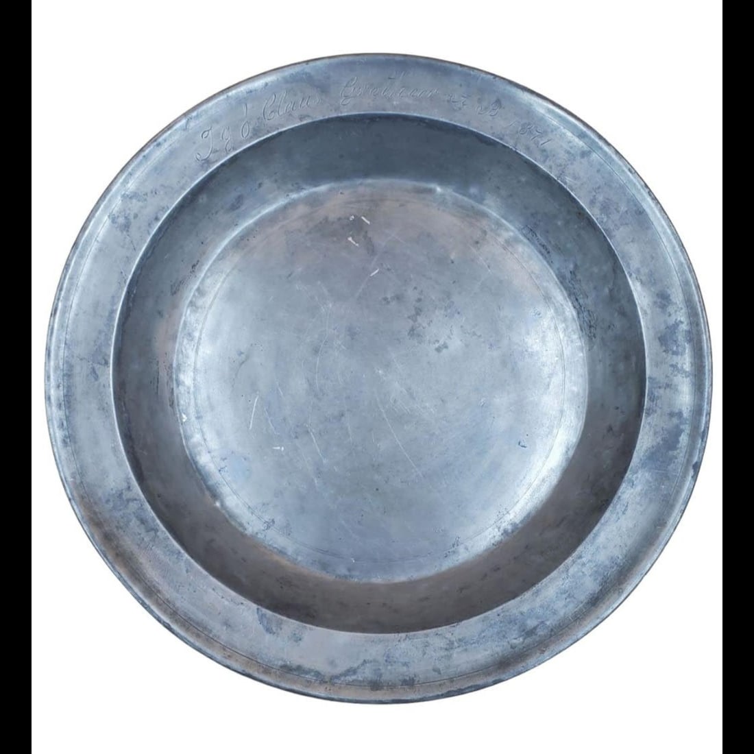 Large 19th C. Antique German Pewter Charger Bowl Marked 1871 (1 of 10)