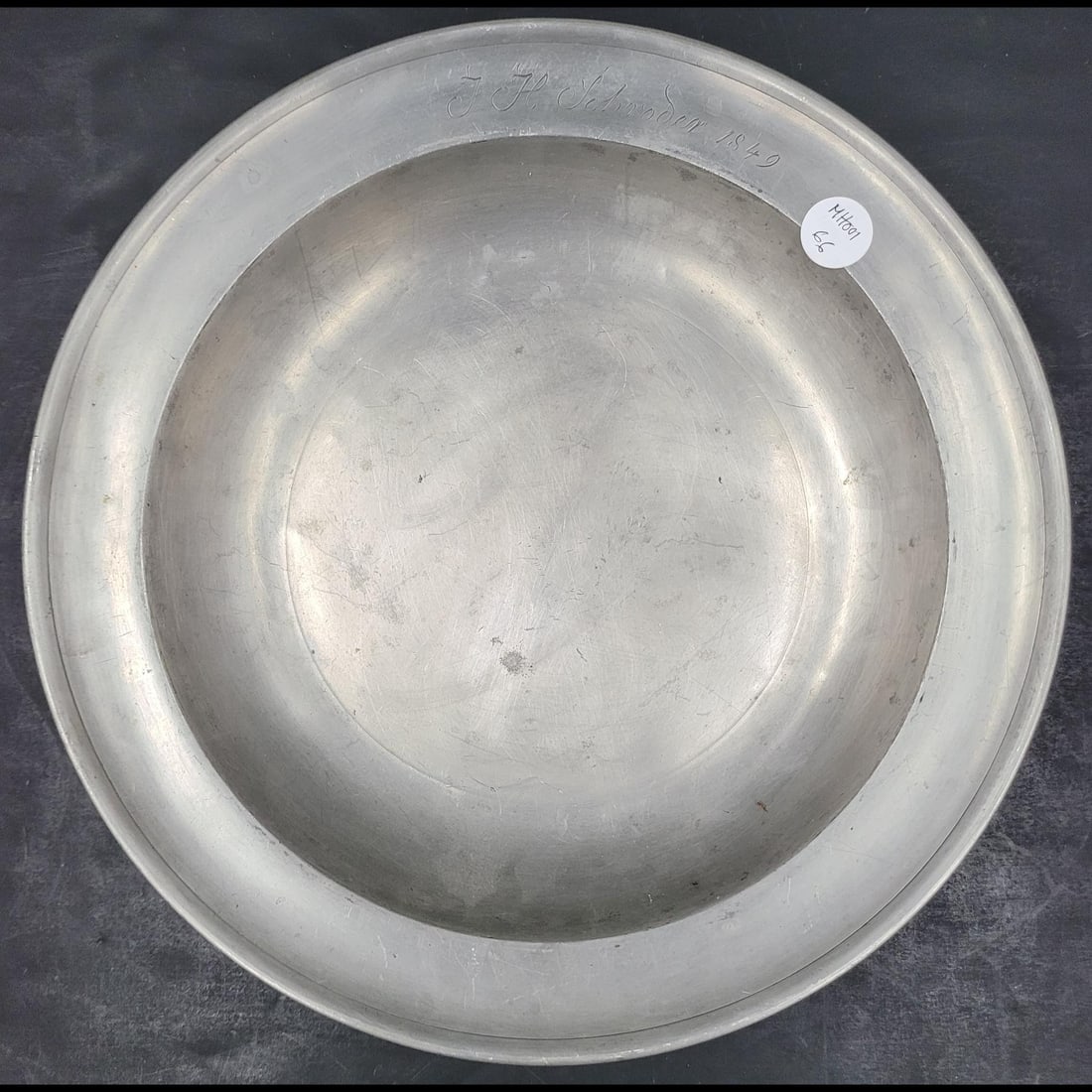 Large 19th C. Antique German Pewter Charger Bowl Marked 1849 (1 of 7)