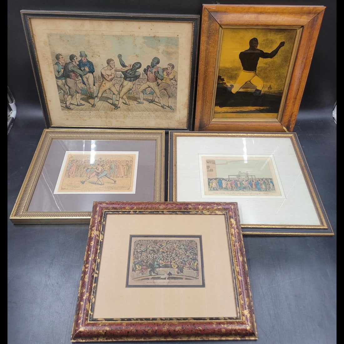 Lot Of 5 Framed Early 19th Century Boxing Etchings (1 of 6)