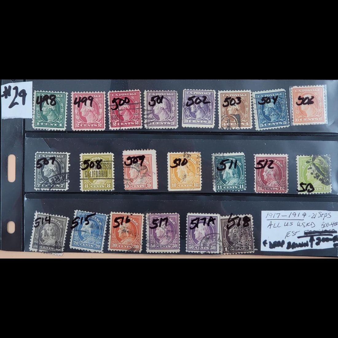 United States Used Stamps 21-Count, Including Franklin & Washington General Issue 1917-1919 (1 of 8)