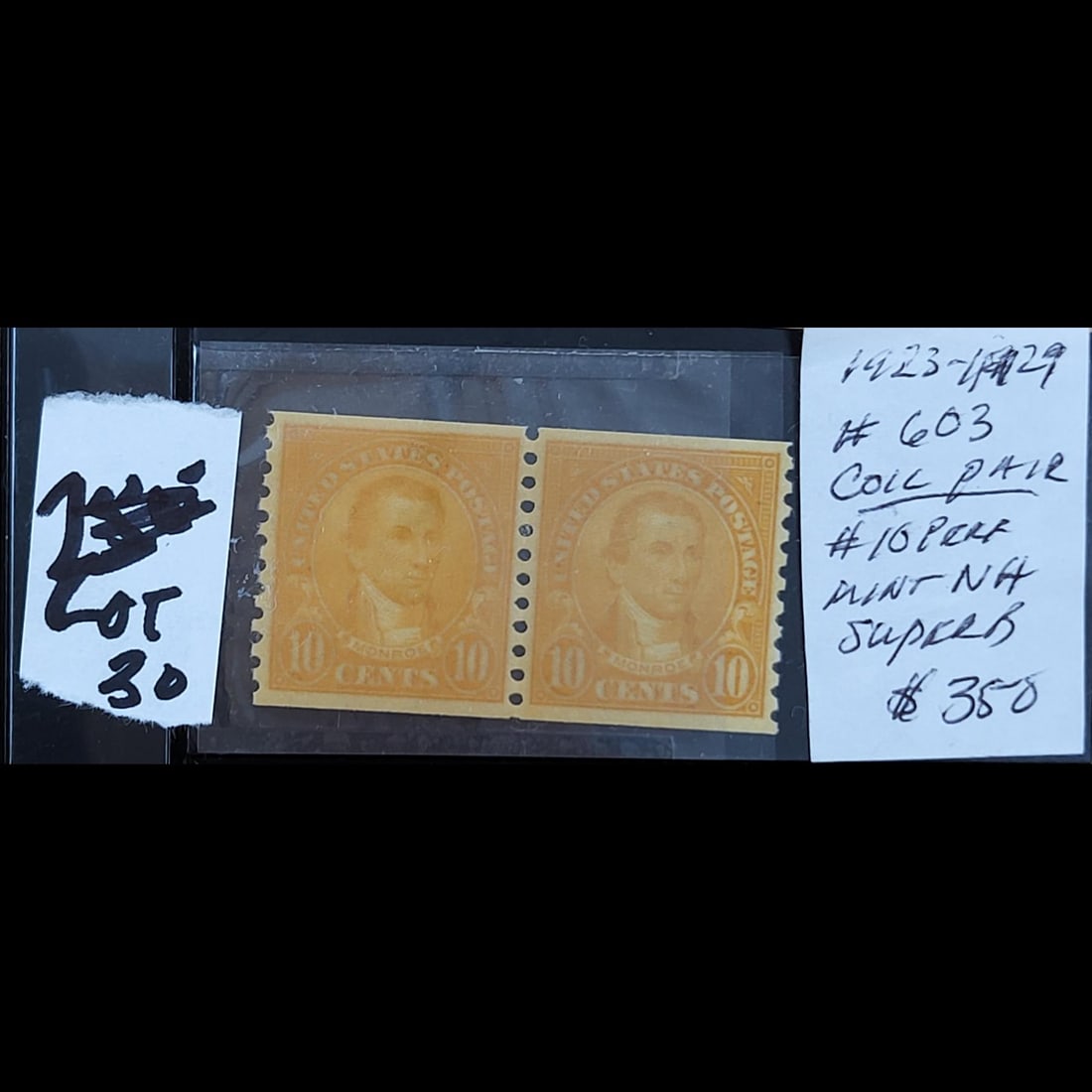 United States Mint Stamps, Scott No. 603 Coiled Pair #10 Perforation 1923-1929 (1 of 4)