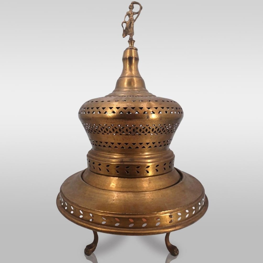Large Brass And Hammered Copper Incense Burner With Snake Charmer Ornament (1 of 12)