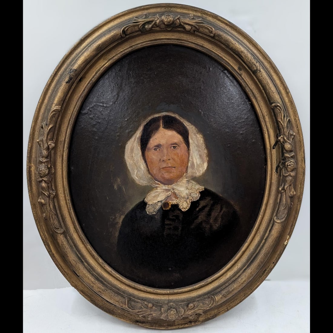 Antique 19th Century Oil On Wood Portrait Painting Of An Older Lady: Antique 19th Century Oil On Canvas Landscape Painting. Measure 22" X 18", Sight measures approx. 16" X 13". Provenance: Life Long Florida Dealer's Collection. Please copy and paste the URL l