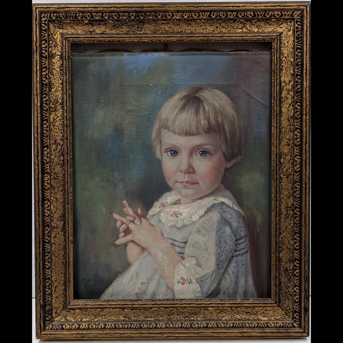 Antique Signed C.R. Hill Oil On Board Portrait Painting Of A Child (1 of 7)