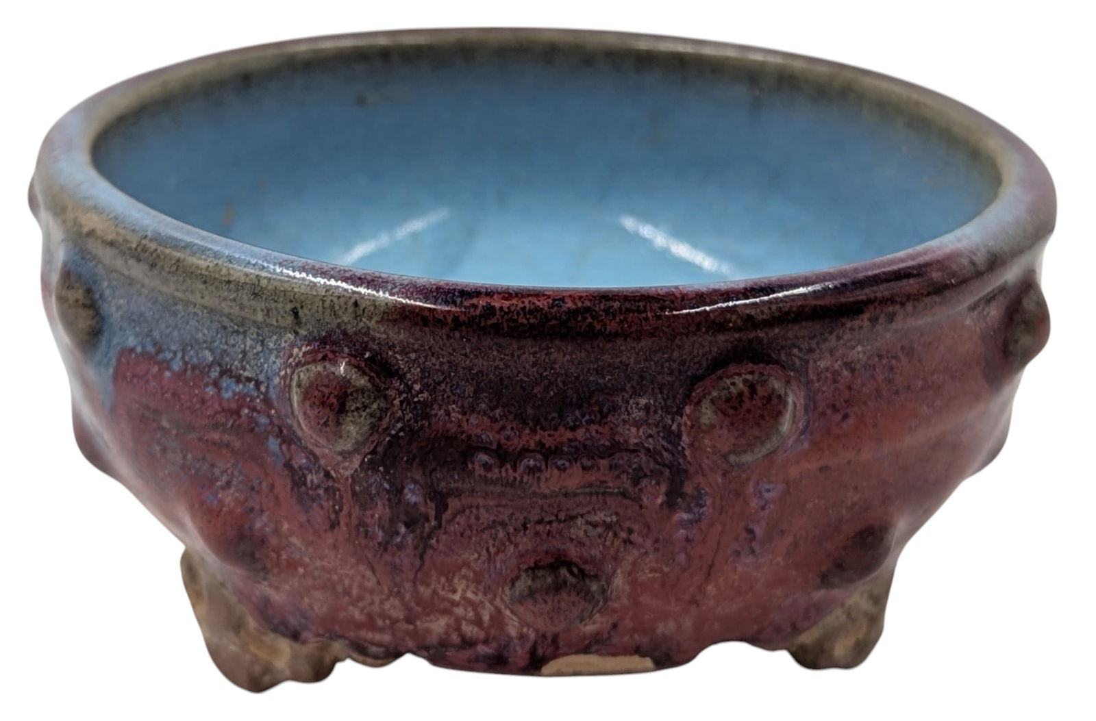 Chinese Purple Jun Ware Ceramic Tri-Pod Bowl (1 of 11)