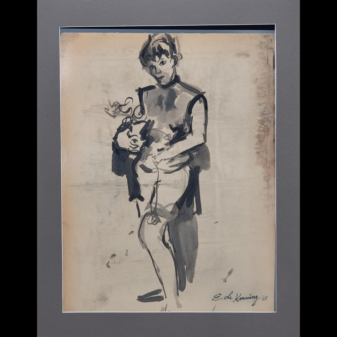 Elaine De Kooning (American, 1918-1989) Original Signed Ink Figure Drawing, Circa 1965 (1 of 12)