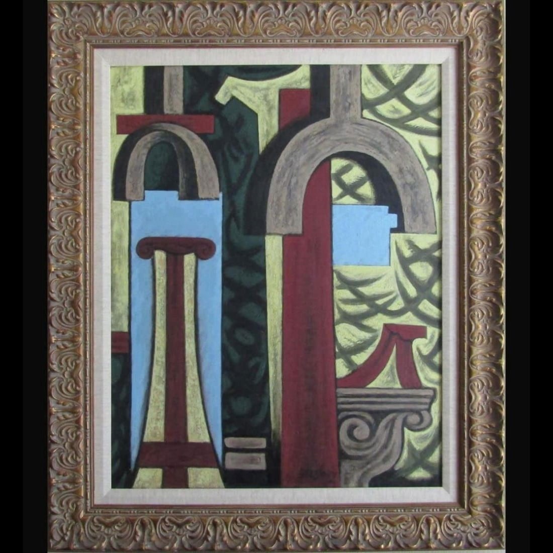 New York / Florida Artist Bruce Gregory 1917-2002 Abstract Painting Signed Estate Fresh: WWW.BRUCEGREGORY.COM. Prov: Directly From The Artist Estate || New York / Florida Artist Bruce Gregory 1917-2002 Abstract Painting Signed. TITLED: "SUSPENSION BRIDGE 1951" Signed Estate Fresh. Frame 4