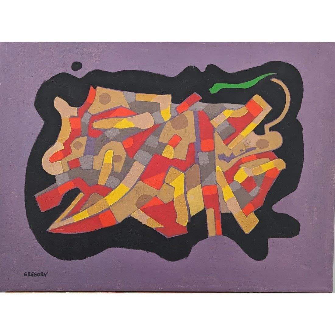 New York / Florida Artist Bruce Gregory 1917-2002 Abstract Painting Signed Estate Fresh: WWW.BRUCEGREGORY.COM. Prov: Directly From The Artist Estate || New York / Florida Artist Bruce Gregory 1917-2002 Abstract Painting Signed. TITLED: "Everglade II" Circa 2000-2002. Frame Measures 23" X 