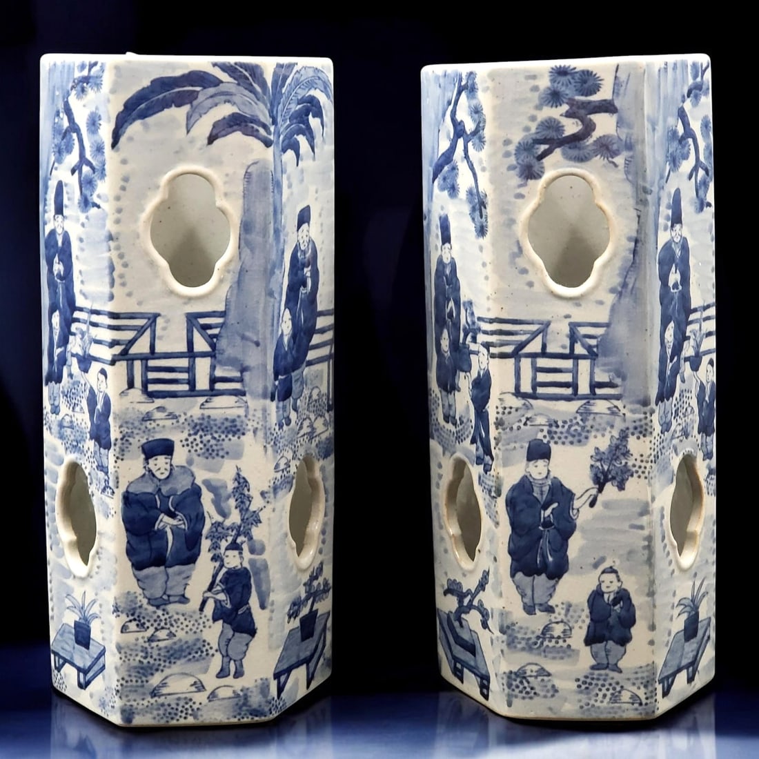 Pair Of Chinese Blue & White Hat Stands (1 of 12)
