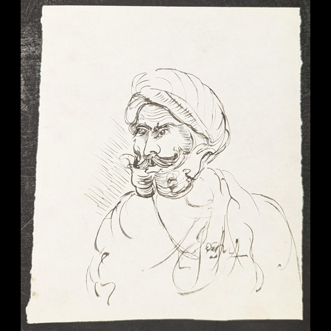 Signed Joshi Ink Portrait Sketch, Attributed To Famous Indian Artist Murlidhar Sadashiv Joshi: Signed Joshi Ink Portrait Sketch, Attributed To Famous Indian Artist Murlidhar Sadashiv Joshi. Measures approx. 7 3/4" X 6 1/2". Please copy and paste the URL link below to review our Terms a