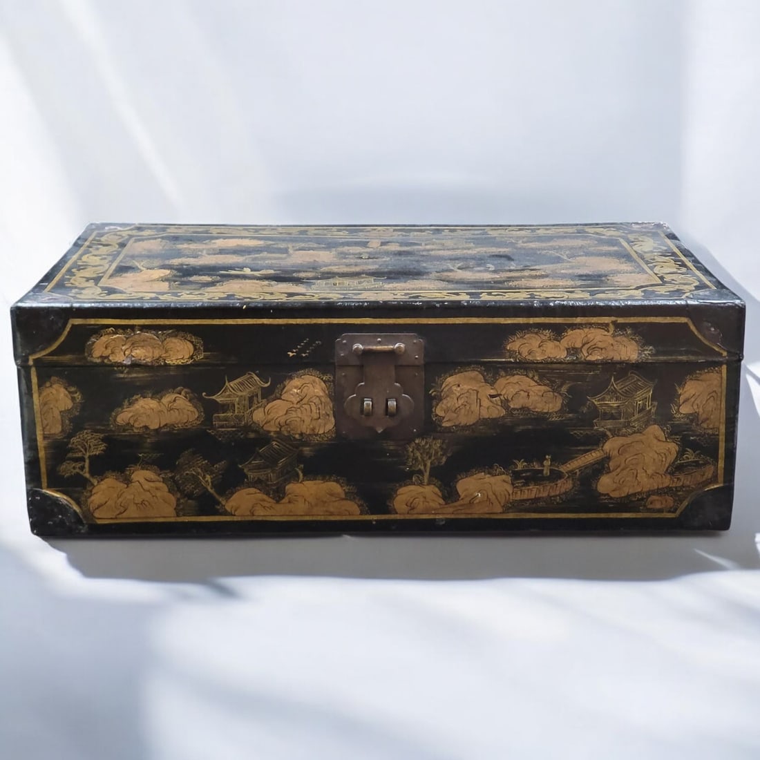 An Early Japanese Hand-Painted Black Lacquer Chest (1 of 17)