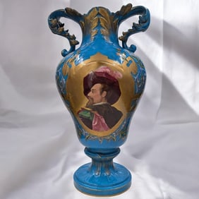 Antique Hand Painted Blue And Gilt Old Paris Porcelain Portrait Vase