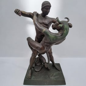 Large And Heavy After Antoine Louis Barye Theseus Slaying The Minotaur Bronze Sculpture
