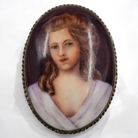 Painted Enamel On Porcelain Oval Plaque, Small Portrait
