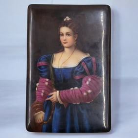 "La Bella" After Titian, Painted Porcelain Italian Plaque