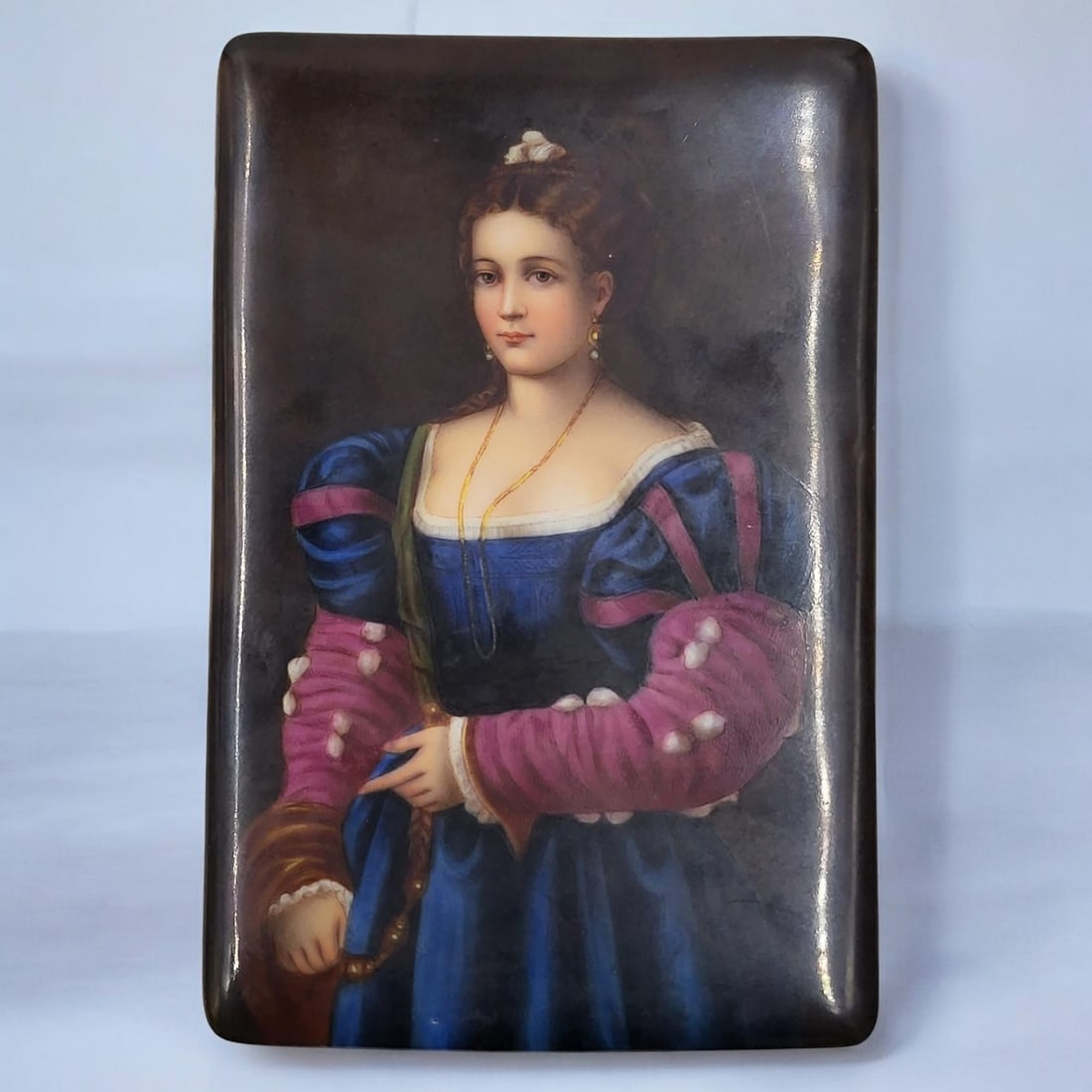 "La Bella" After Titian, Painted Porcelain Italian Plaque (1 of 2)