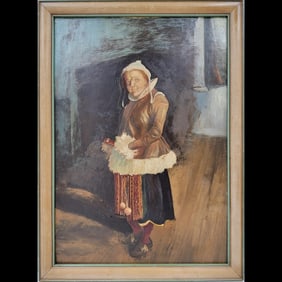 Early 20th C Signed Oil On Board Figural Painting Of A Woman
