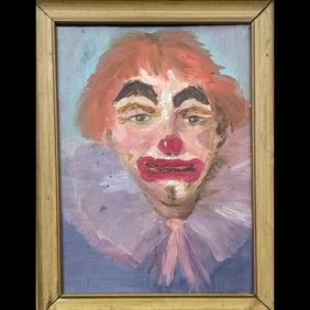 Vintage Oil On Board Painting Of A Sad Clown