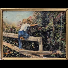 Vintage Signed "Marie" Oil On Board Scenic Painting