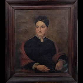 Large 19th Century Oil On Board English Portrait Painting Of An Older Woman