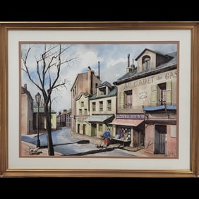 Artist Signed Watercolor Painting French Cityscape Circa 1989