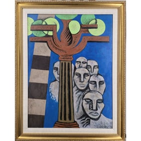 New York / Florida Artist Bruce Gregory 1917-2002 Surrealist Painting Signed Ca 1951