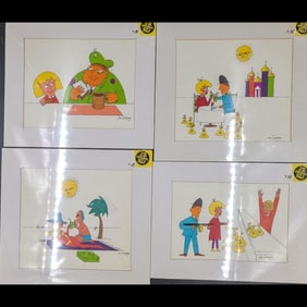 Lot Of 4 Signed Jon Henry (American, 1916-1990) Original Ink And Watercolor Paintings On Board