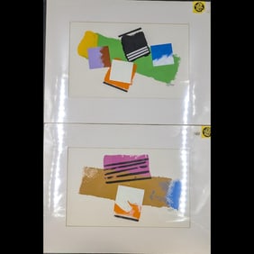 Pair Of Signed Jon Henry (American, 1916-1990) Original Gouche On Board Abstract Paintings