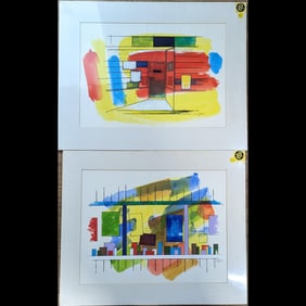 Pair Of Signed Jon Henry (American, 1916-1990) Original Gouache Paintings On Board