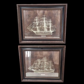 Pair Of Sterling Silver Ship Silhouettes, "Frigate La Belle Poule" & "Clipper Ship Cutty Sark"