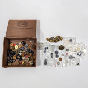 A Grouping Of Antique / Vintage Buttons Of Various Sizes And Material