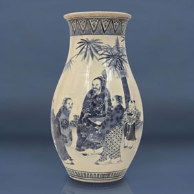 A Signed Blue And White Japanese Satsuma Vase 19th Century