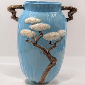 A Large Vintage Roseville Pottery Ming Tree Pattern Two-Handled Vase 586-15"