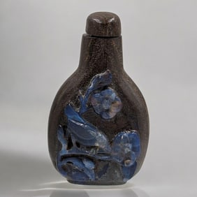 A Finely Carved Stone Snuff Bottle With Lapis Lazuli Bird Design
