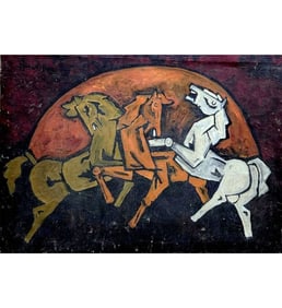 Maqbool Fida Husain Acryllic On Canvas Painting Signed And Untitled With COA