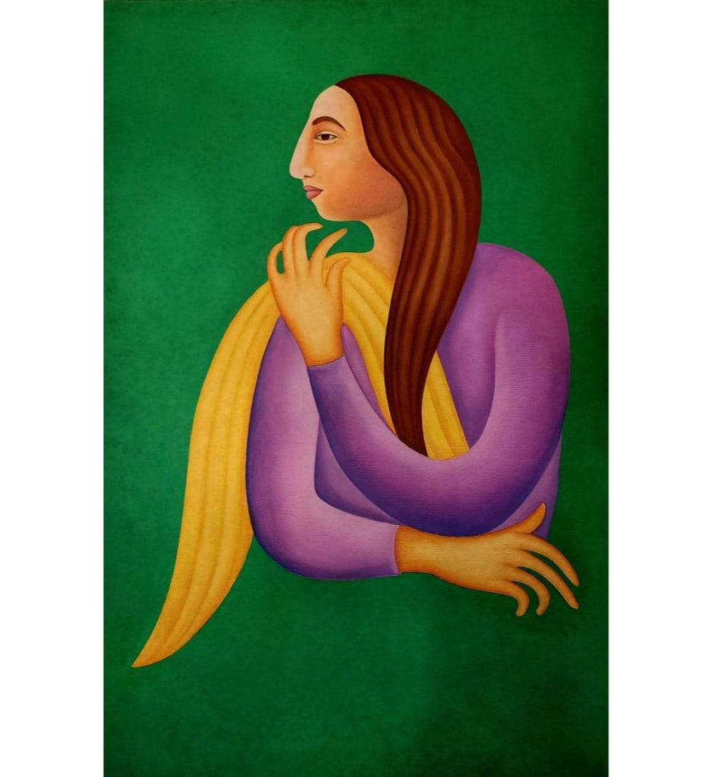 Oil On Canvas Painting Titled "NAYIKA",  Attributed To Manjit Bawa With COA (1 of 5)