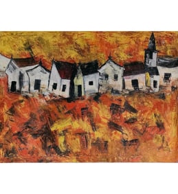 Huile On Canvas Titled "MAISONS LUMINEUSES", Attributed To S H RAZA W/ COA