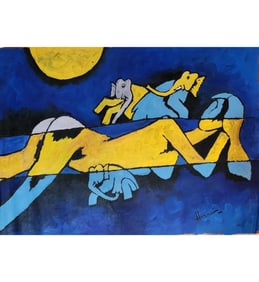 Maqbool Fida Husain Acrylic On Canvas Untitled With COA