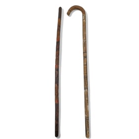 Pair Of Vintage Carved Wood Walking Canes, One Asian And One Floridian Native American