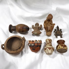 Lot Of 8 Assorted Antique Pottery, Pendant, & Sculpture Pieces
