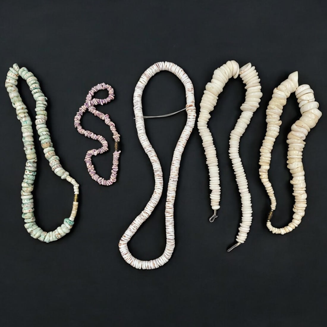 Lot Of 5 Vintage Carved Shell Necklaces: Heishi, Puka, & Some Possibly Snail (1 of 14)