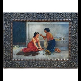 19th Century Oil on Canvas Painting Of Two Women