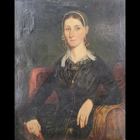 Antique 19th Century Oil On Canvas Portrait Of A Woman