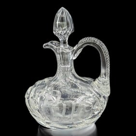 ABP Cut Gravic Glass Ships Decanter, Signed Hawkes, Intaglio Cut "Rye” And Design