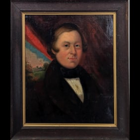 19th Century Oil On Board English School Portrait Painting Of A Gentleman